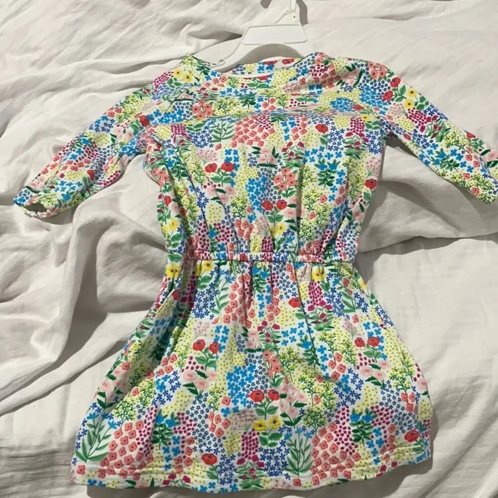 Gymboree s 4t floral French terry dress pockets worn once elastic waist euc
